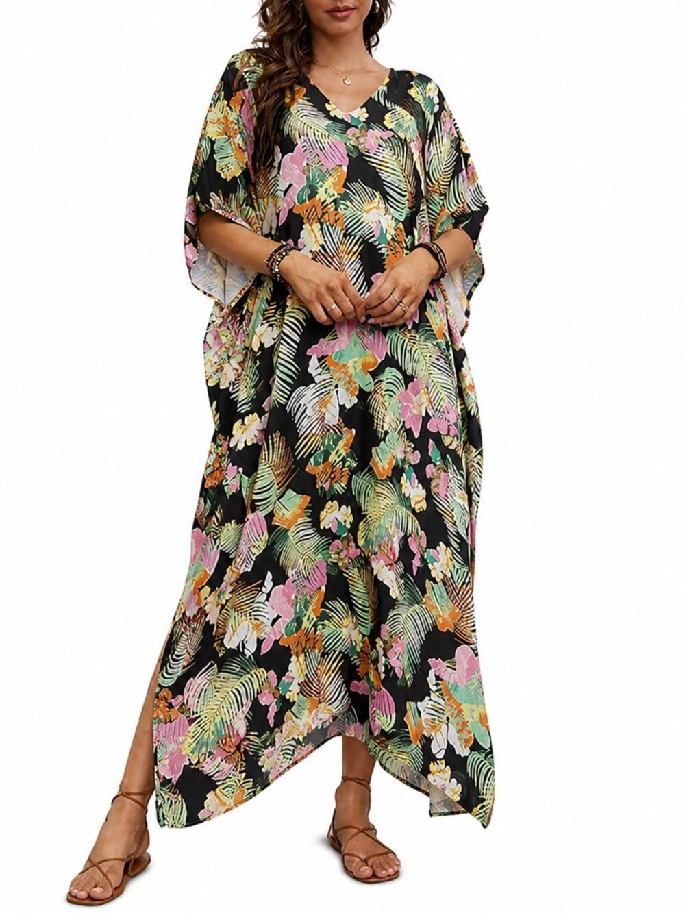 Gypsie Blu Floral Loungewear Maxi Caftan Luxury Traditional One Size Party Gown